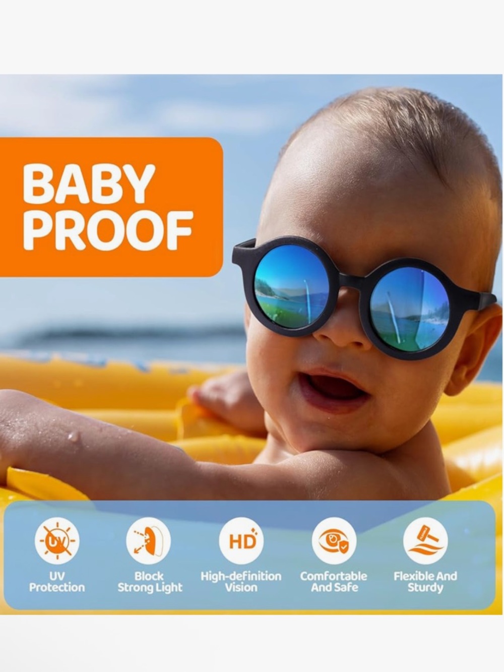 Baby Blue Aviator Wrap Polarized UV400 Sunglasses Soft Frame Secure Strap New